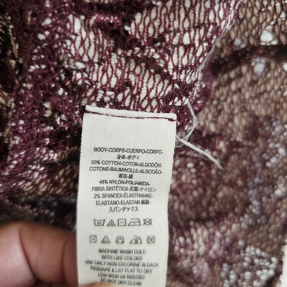 Free People Victorian Fairy Burgundy Embroidered Lace Peplum Boho‎ Blouse XS